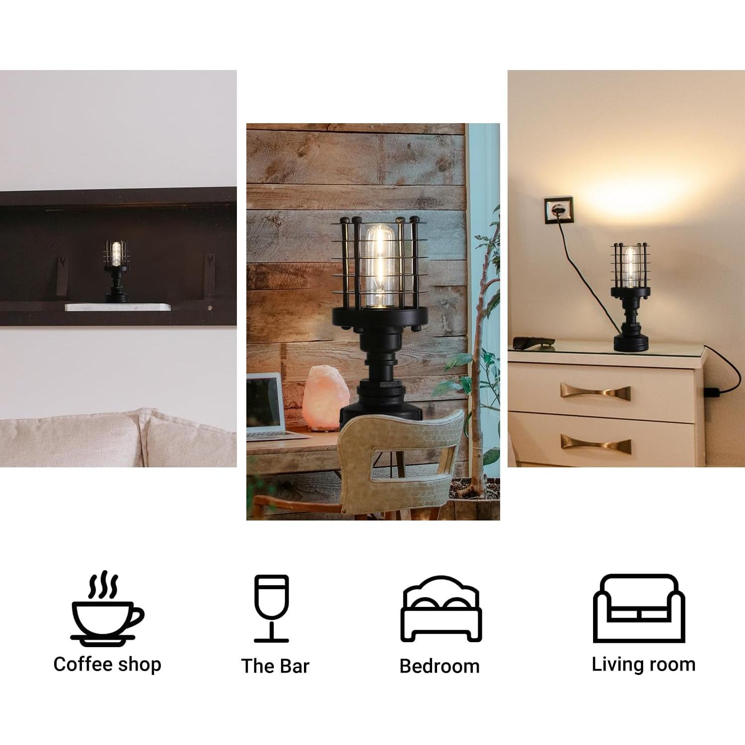 Base de Lámpara de Mesa Vintage E26 Steampunk Cilindro Negro