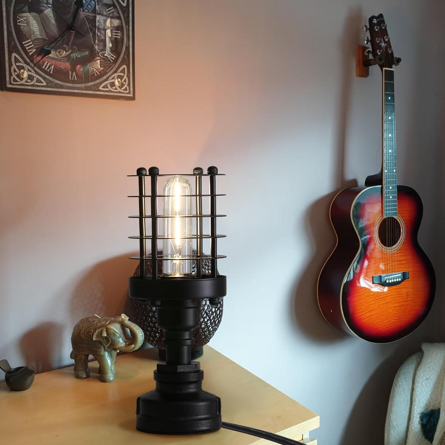 Base de Lámpara de Mesa Vintage E26 Steampunk Cilindro Negro