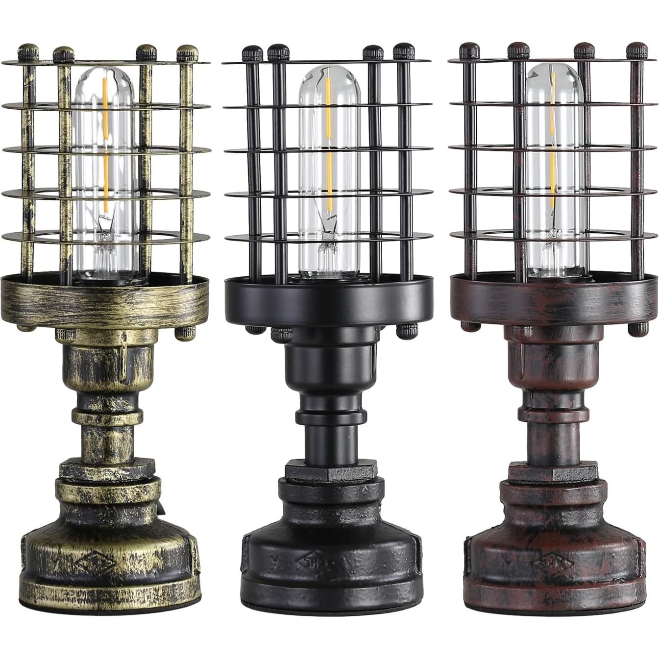 Base de Lámpara de Mesa Vintage E26 Steampunk Cilindro Negro