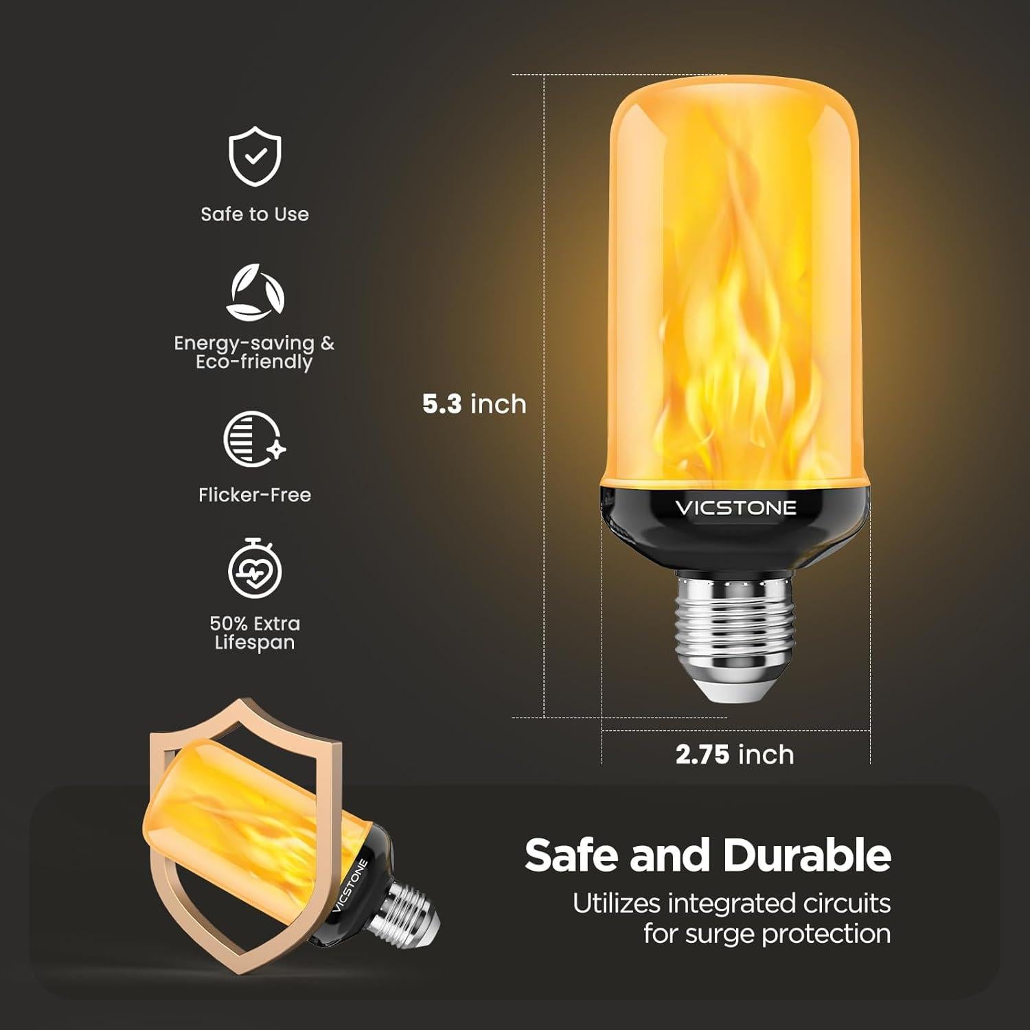 Bombillas LED de Llama Vicstone E26 Dusk to Dawn 2 Pzas