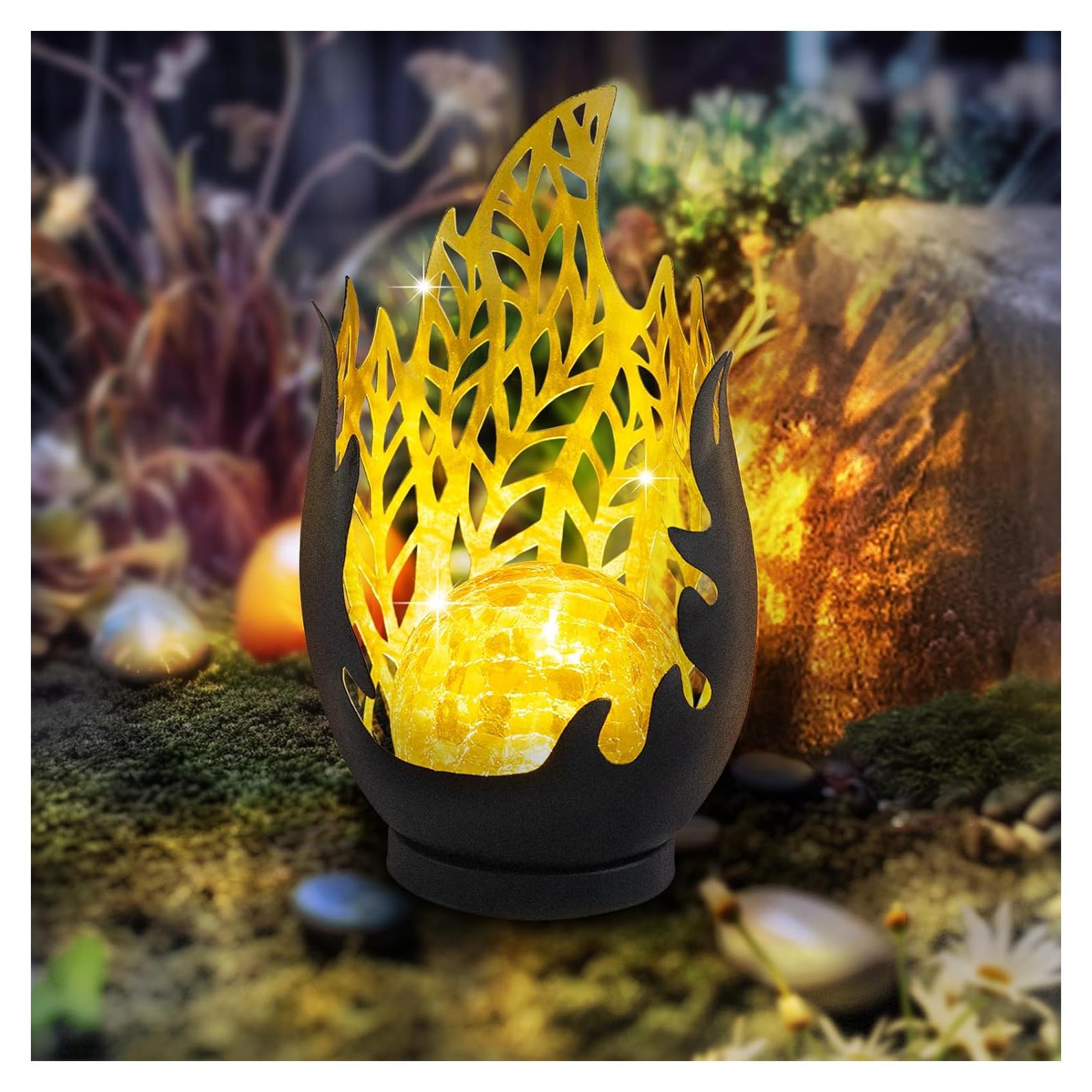 Luz Solar Decorativa Huaxu Efecto Llama Gris 28 cm