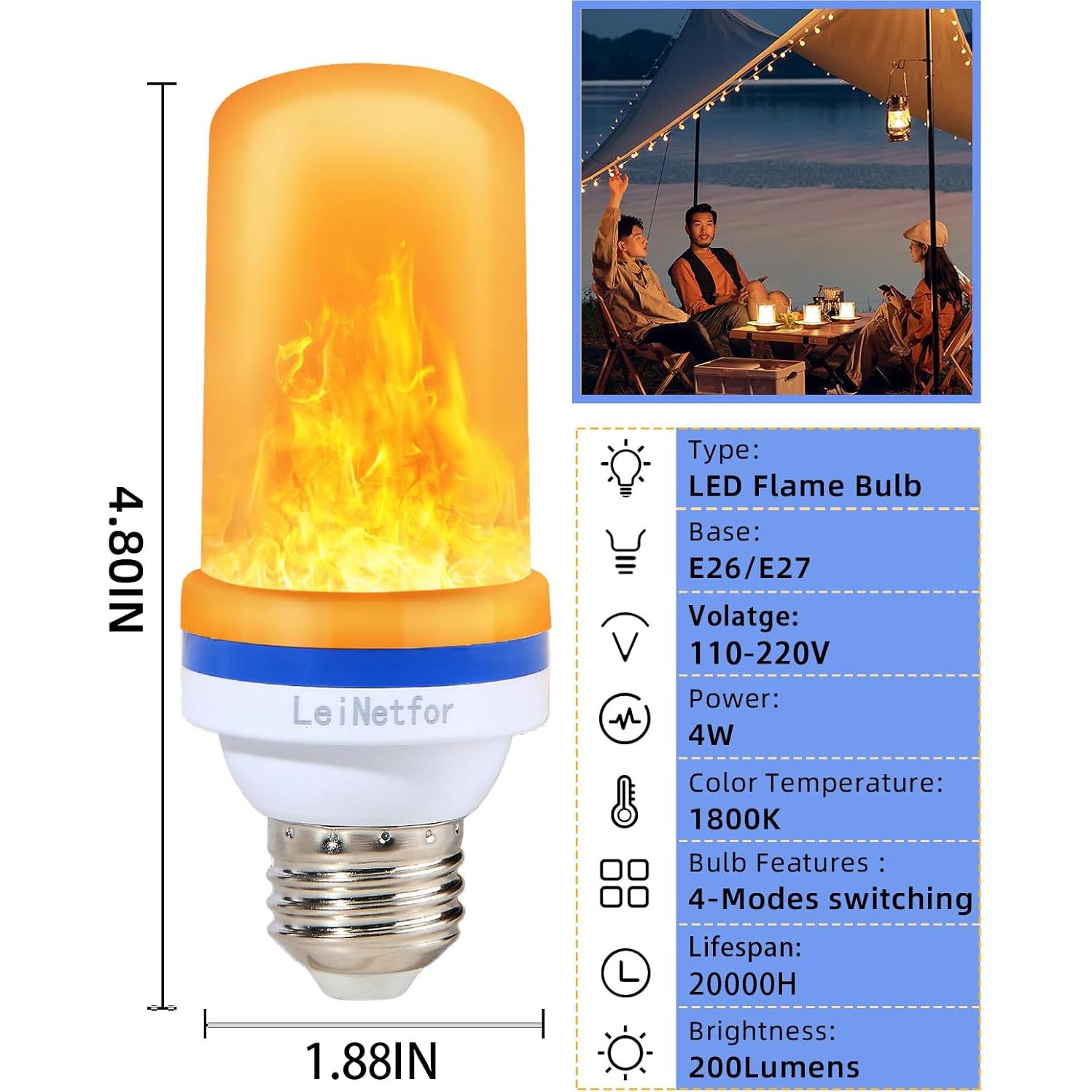 Bombillas LED de Efecto Llama LeiNetfor 4W 2Pack Amarillo
