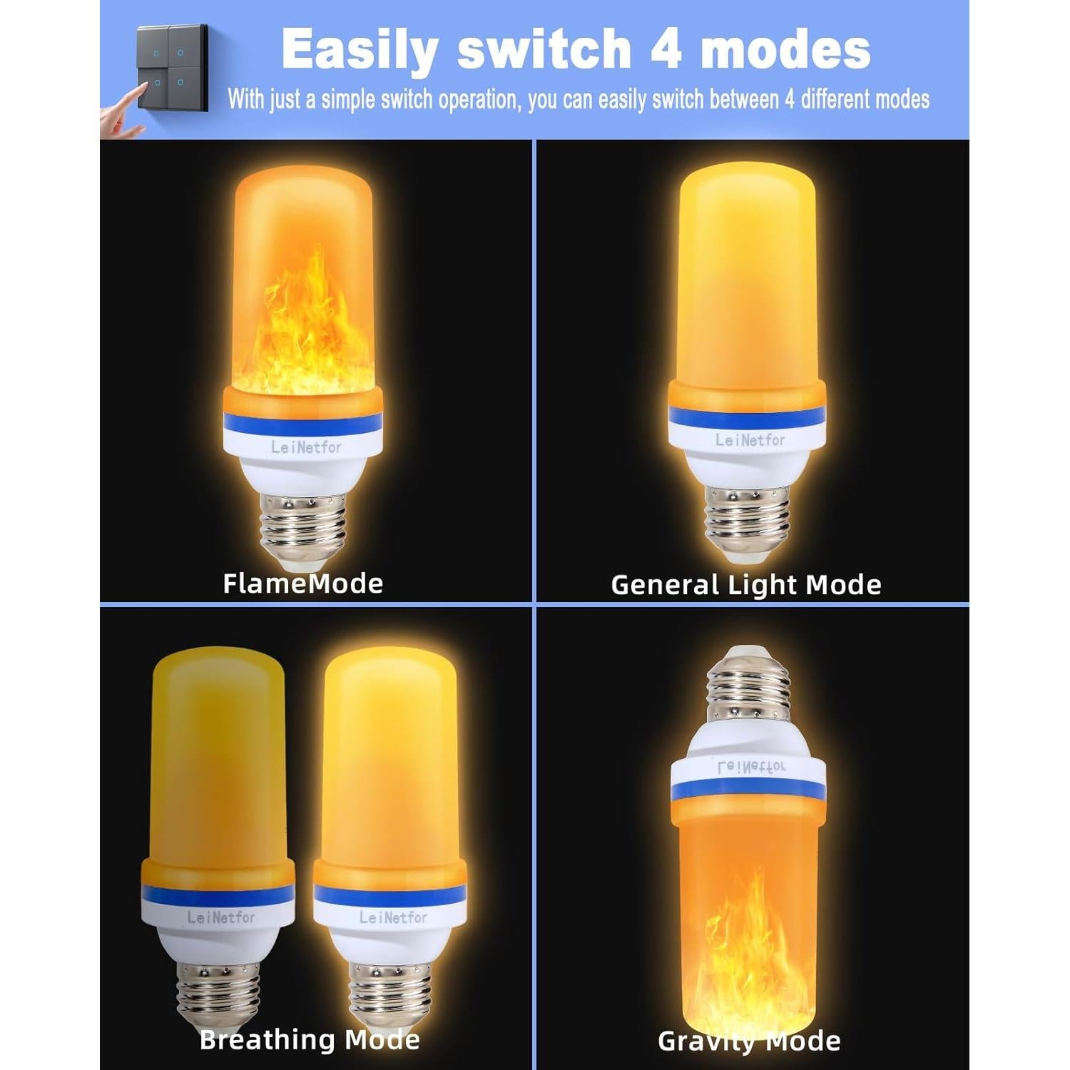 Bombillas LED de Efecto Llama LeiNetfor 4W 2Pack Amarillo