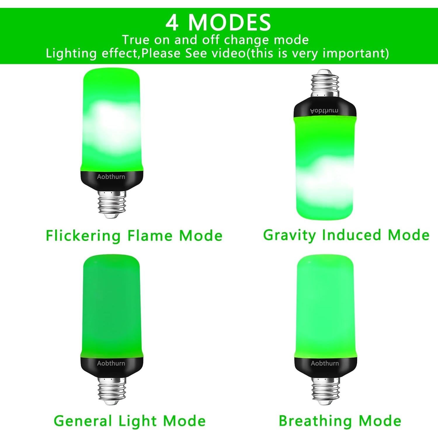 Bombilla LED E26 de Llama Verde 3W - Efecto Parpadeante 4 Modos