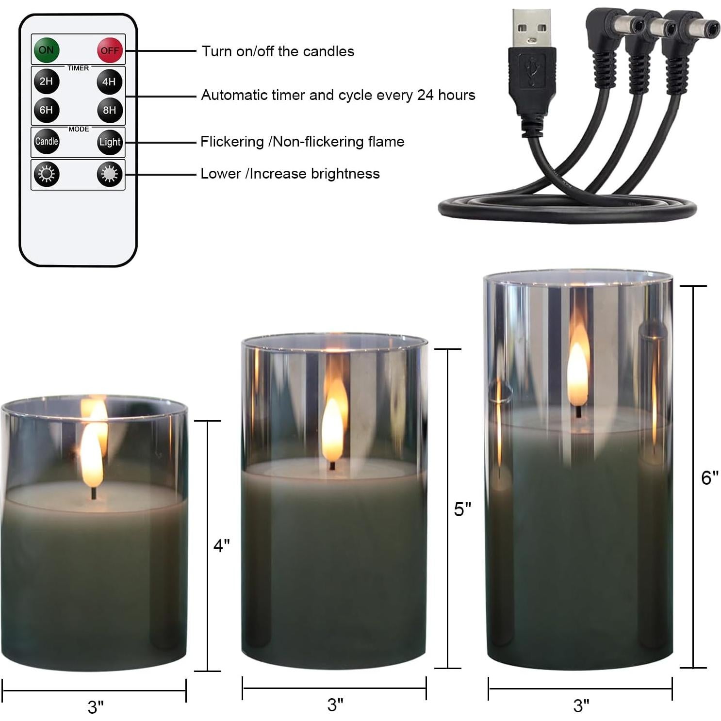 Velas LED Recargables GenSwin Sin Llama 3D Gris Cera Real