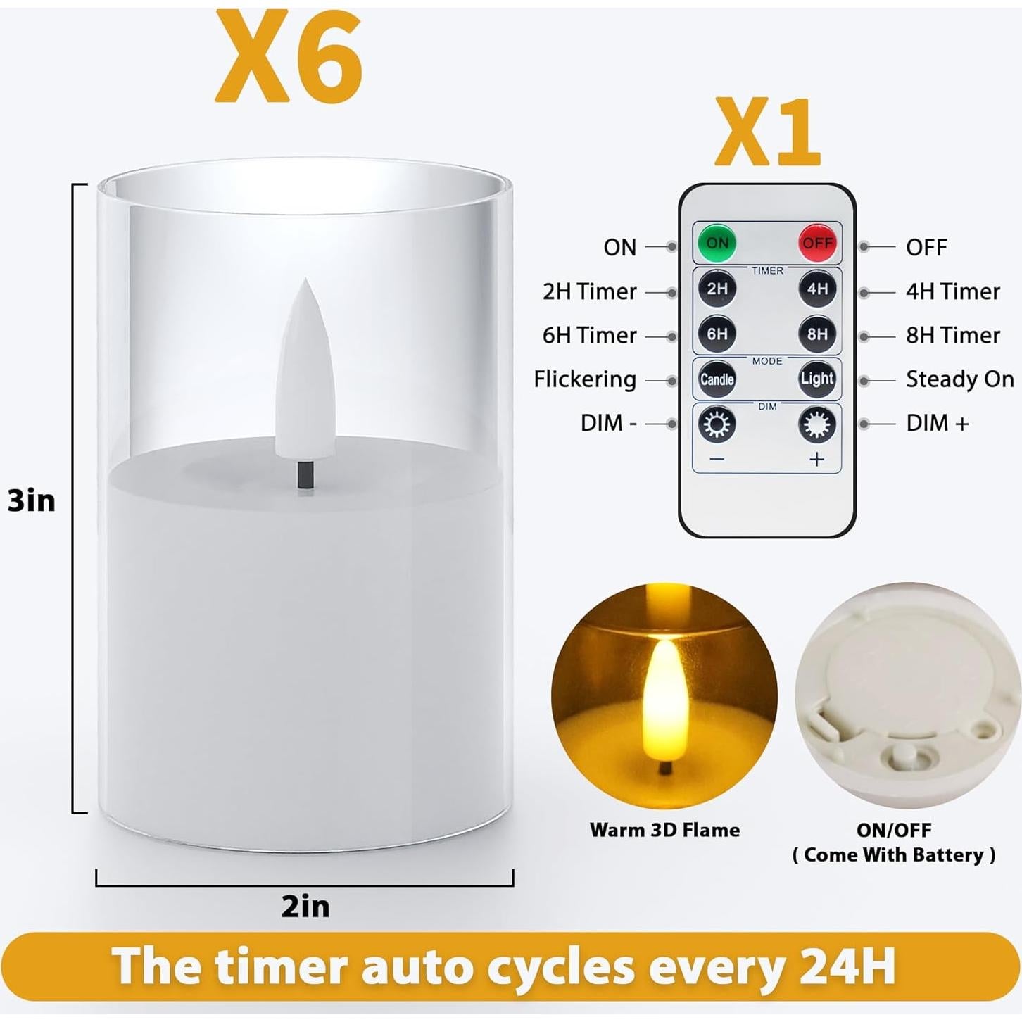 6 Velas LED Sin Llama VIODAIM con Control Remoto y Temporizador