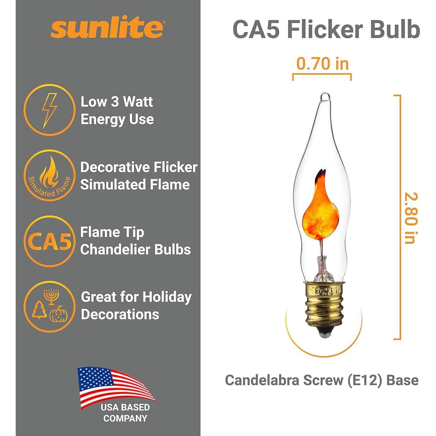 Bombilla de Candelabro Parpadeante Sunlite Petite Naranja E12 3W Paquete 12
