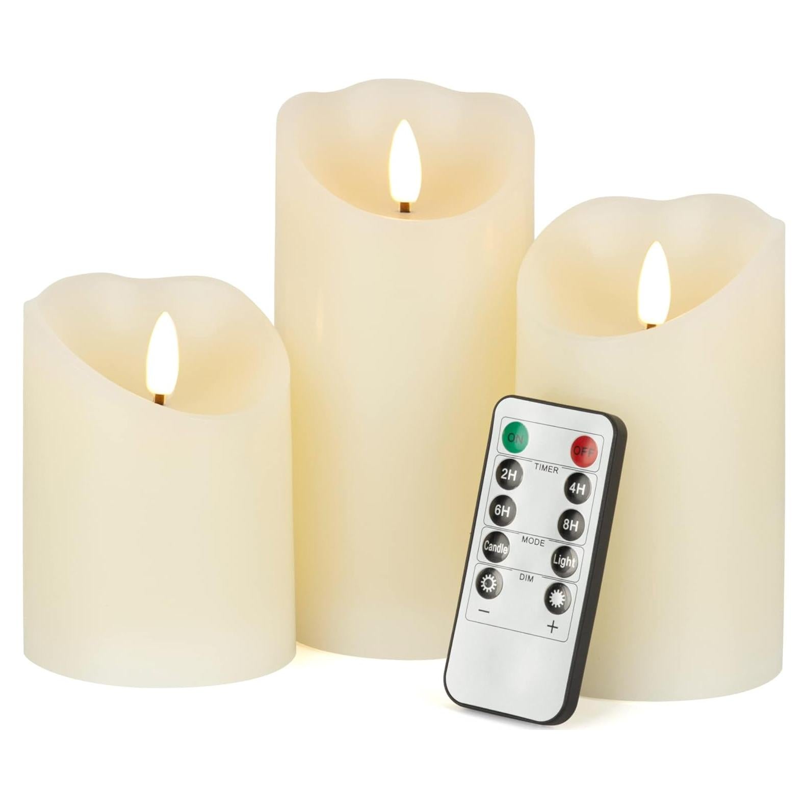 Set de 3 Velas LED Sin Llama LUSHARBOR Marfil con Control Remoto