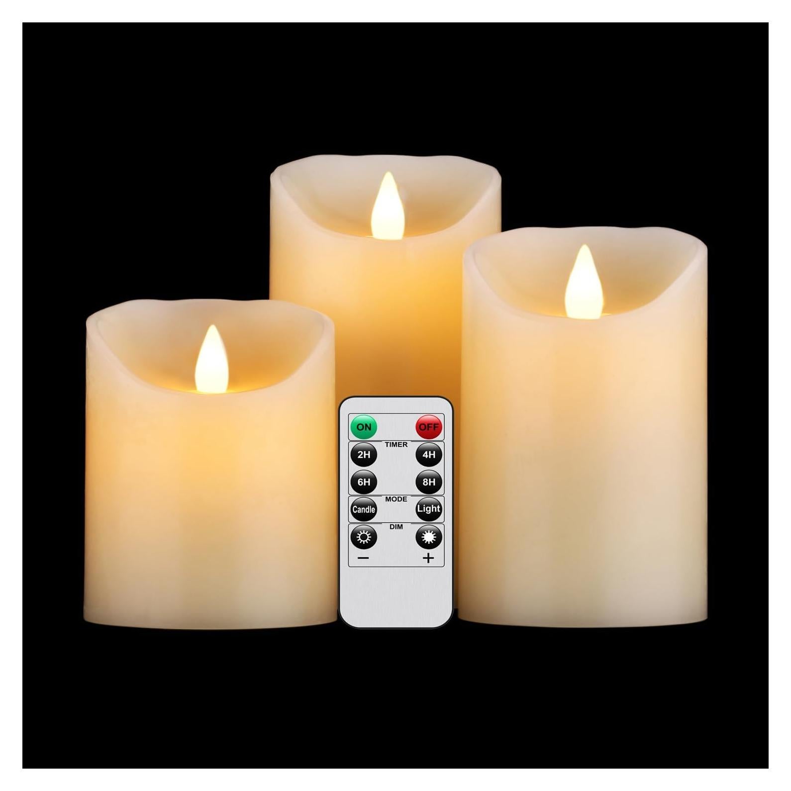 Velas LED Sin Llama Marfil 3pack con Control Remoto y Temporizador