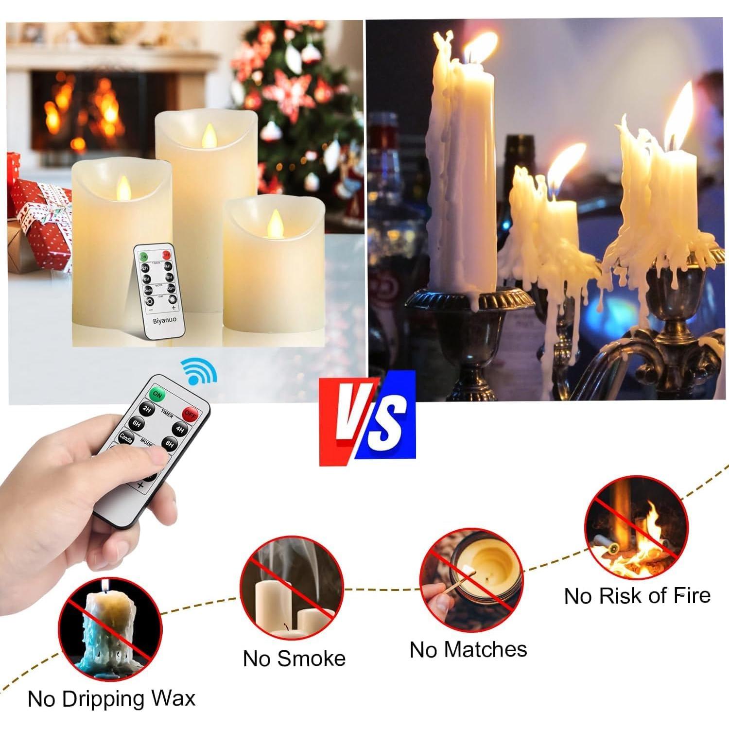 Velas LED Sin Llama Marfil 3pack con Control Remoto y Temporizador