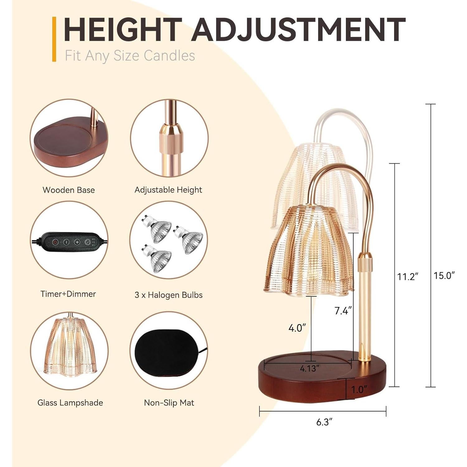 Lámpara Calentadora de Velas TOACSUCP Caoba Ajustable 3 Bombillas