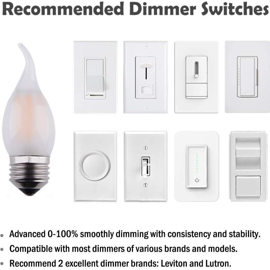 Bombilla LED Candelabra Opalray 2W Regulable 2700K - Paquete de 5