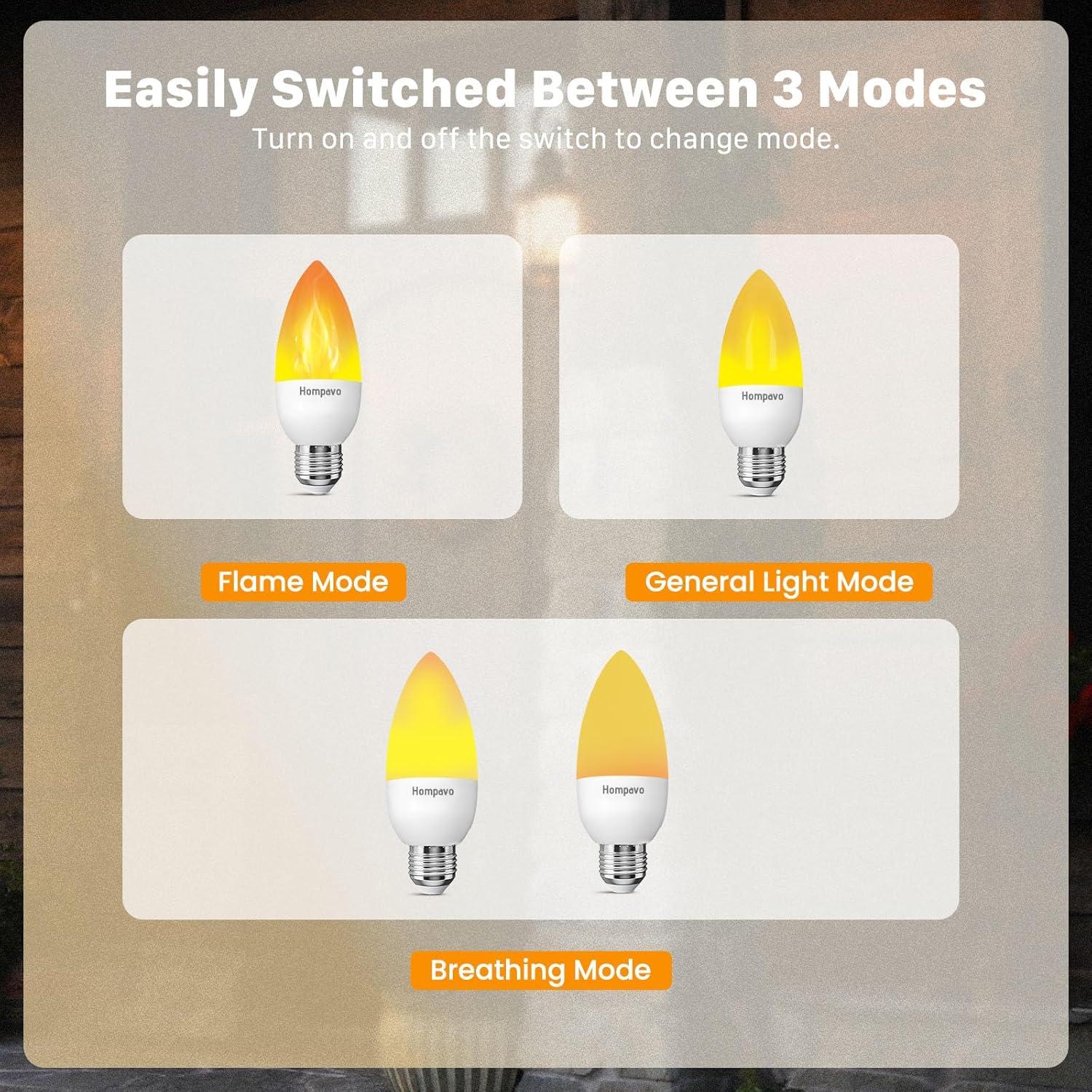 Bombillas LED de Llama Hompavo E26 - Paquete de 6, 3 Modos