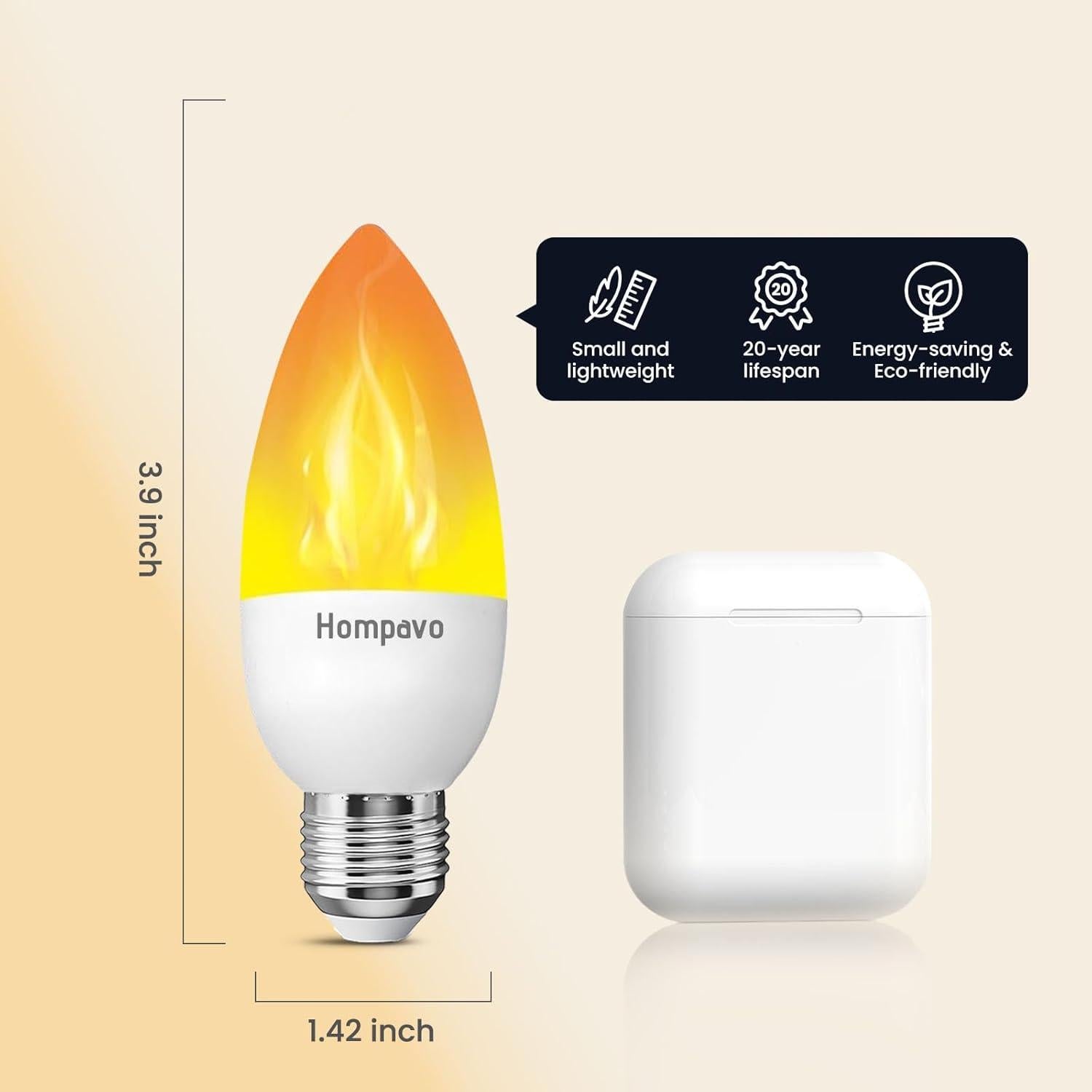 Bombillas LED de Llama Hompavo E26 - Paquete de 6, 3 Modos