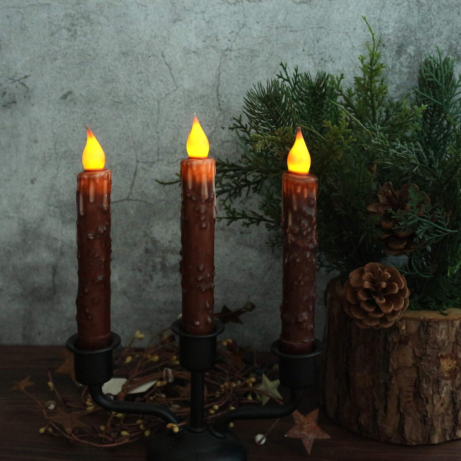 Velas Taper LED CVHOMEDECO 17.1 cm Sin Llama 3 PZS Café