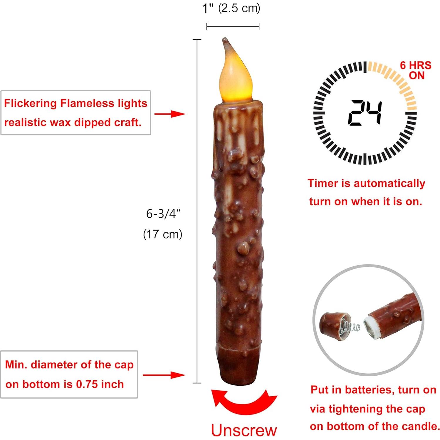Velas Taper LED CVHOMEDECO 17.1 cm Sin Llama 3 PZS Café