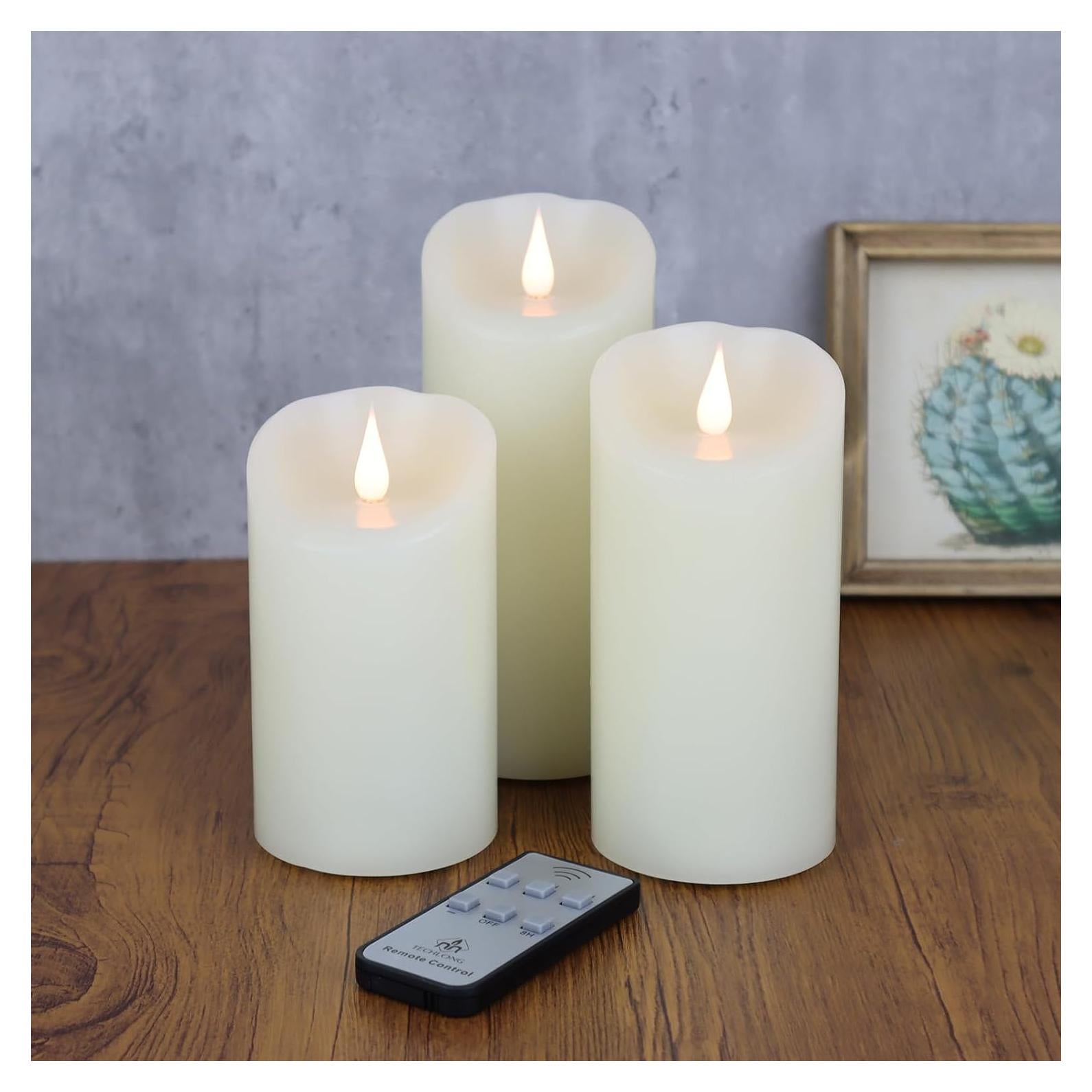Set de 3 Velas LED Sin Llama TECHLONG 3D Marfil 5-7"