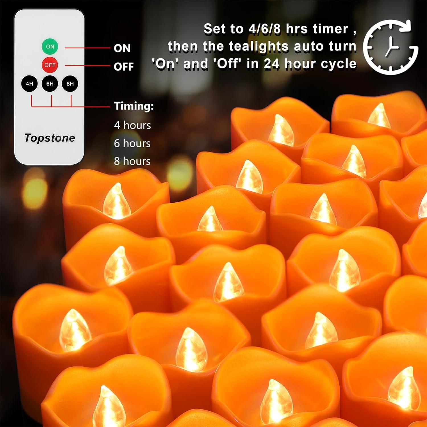 Velas LED Tealight Naranja Topstone con Temporizador y Control Remoto