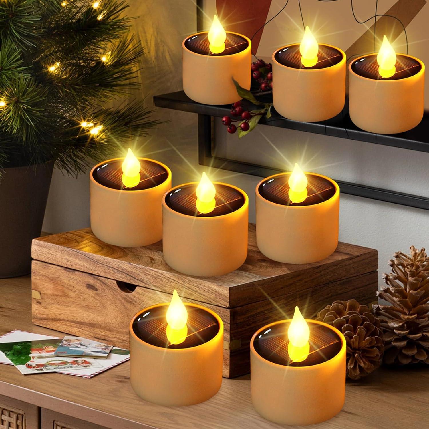 8 Velas Solares LED VOOKRY Impermeables Sin Llama 5.8cm