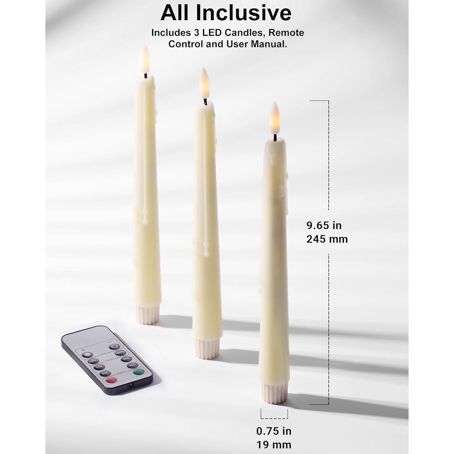 Velas LED sin Llama Stmarry Marfil 24.5 cm - Paquete de 3