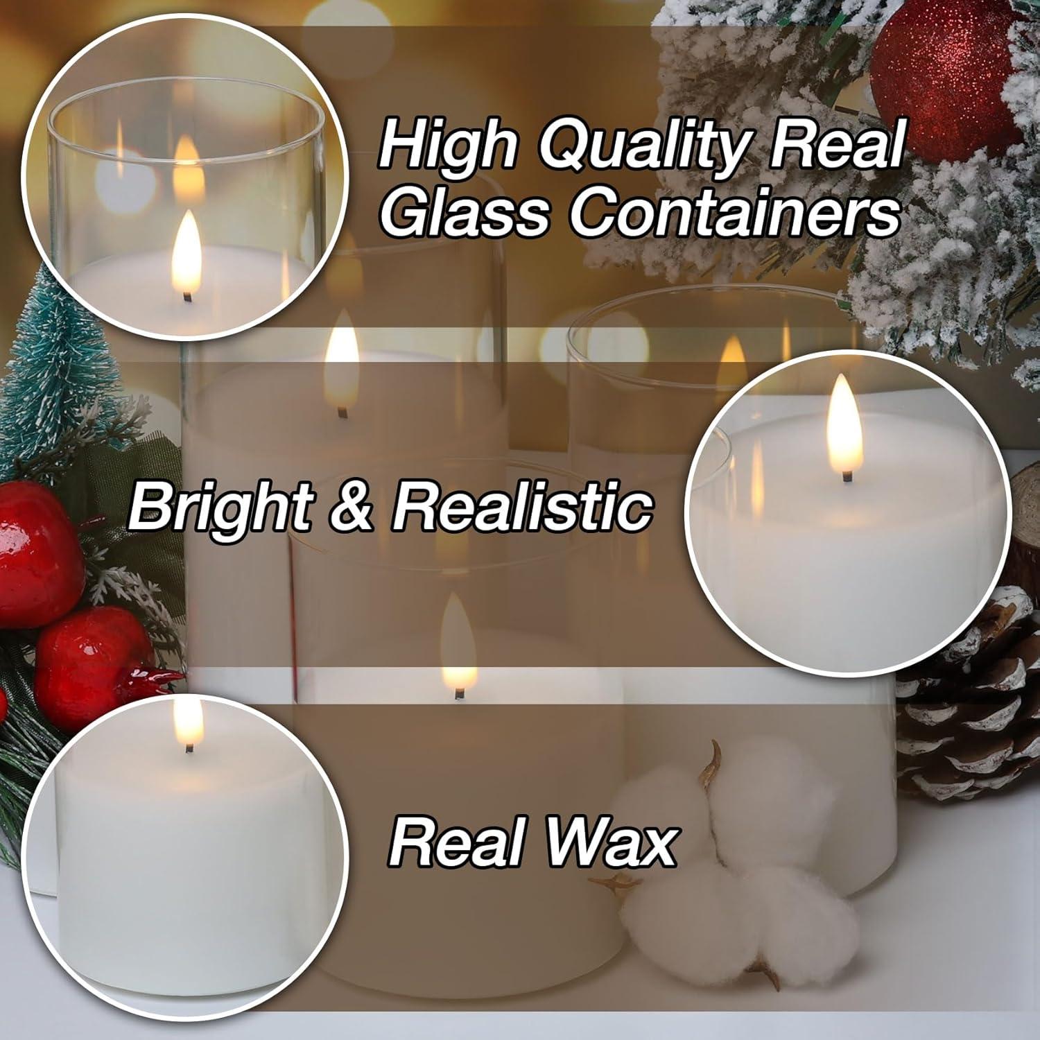 Juego de 3 Velas LED Eywamage de Vidrio Transparente con Control Remoto
