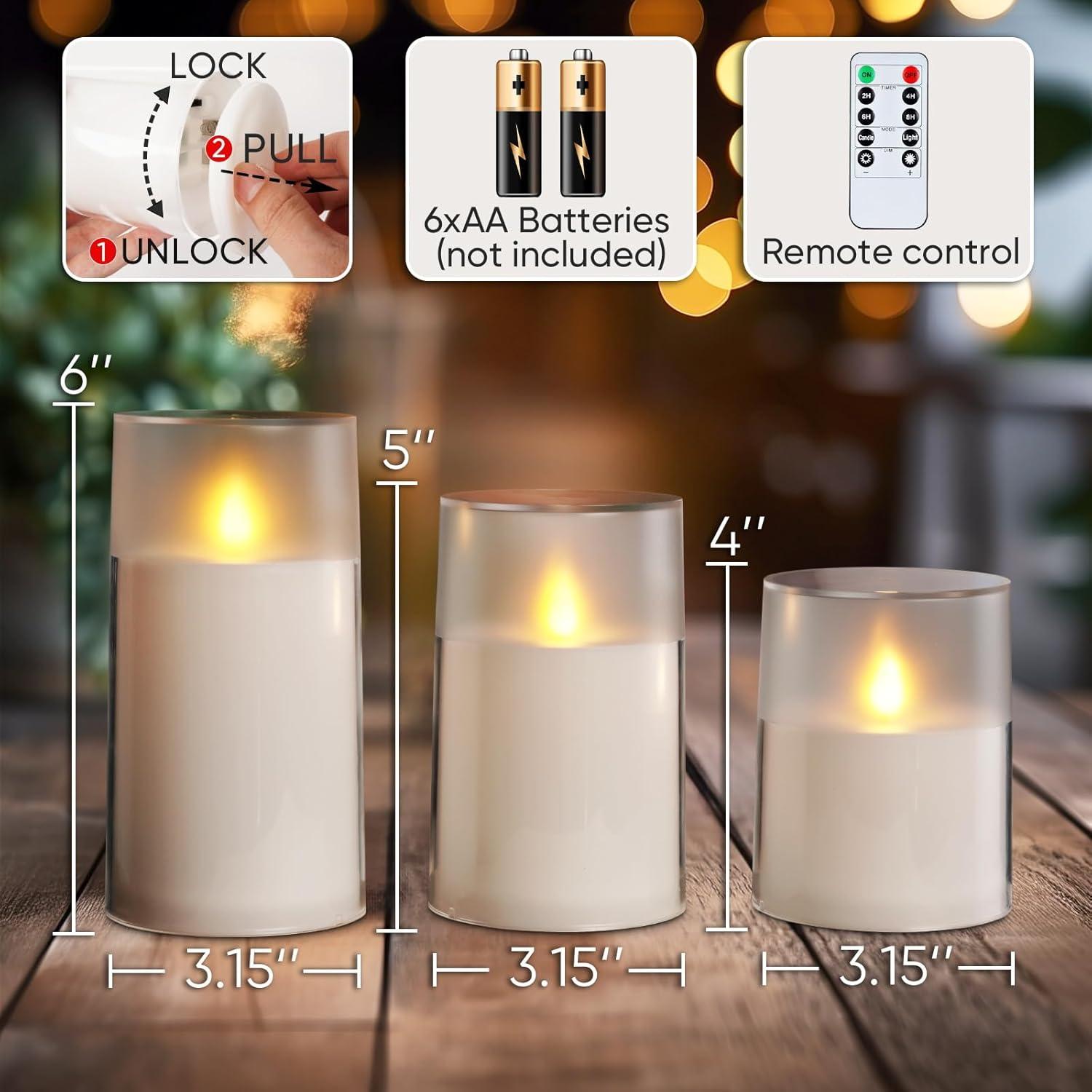Juego de 3 Velas LED Homemory con Control Remoto y Temporizador