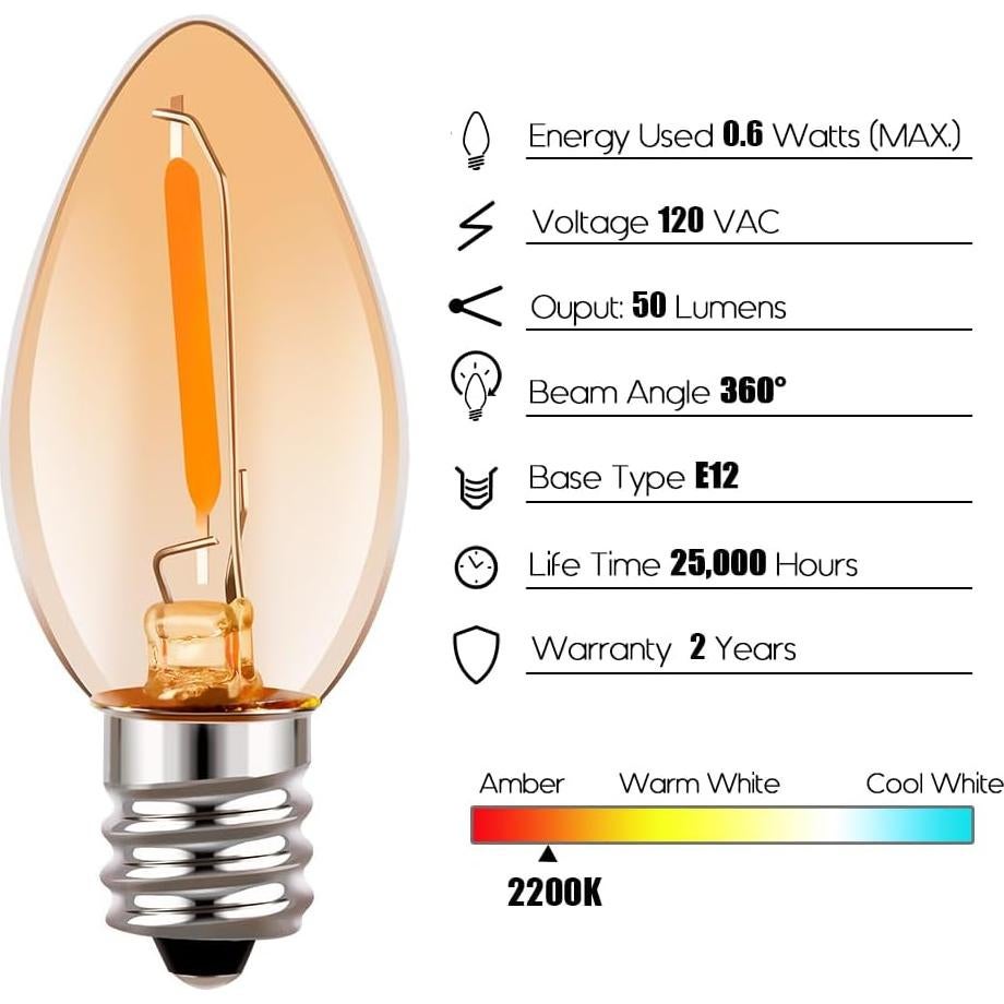 Bombillas LED C7 Emotionlite E12 Ámbar 2200K 0.6W Paquete de 4