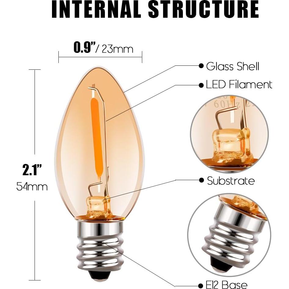 Bombillas LED C7 Emotionlite E12 Ámbar 2200K 0.6W Paquete de 4
