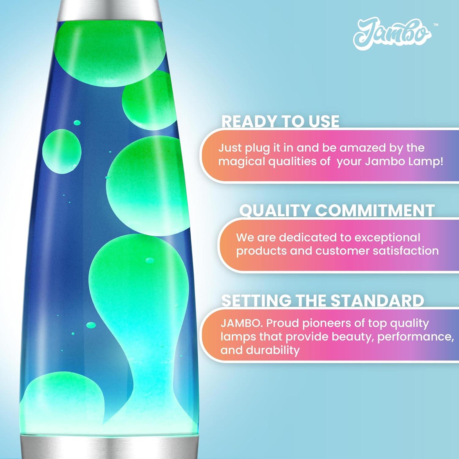 Lámpara Líquida Jambo 16" Azul con Cera Amarilla y Verde