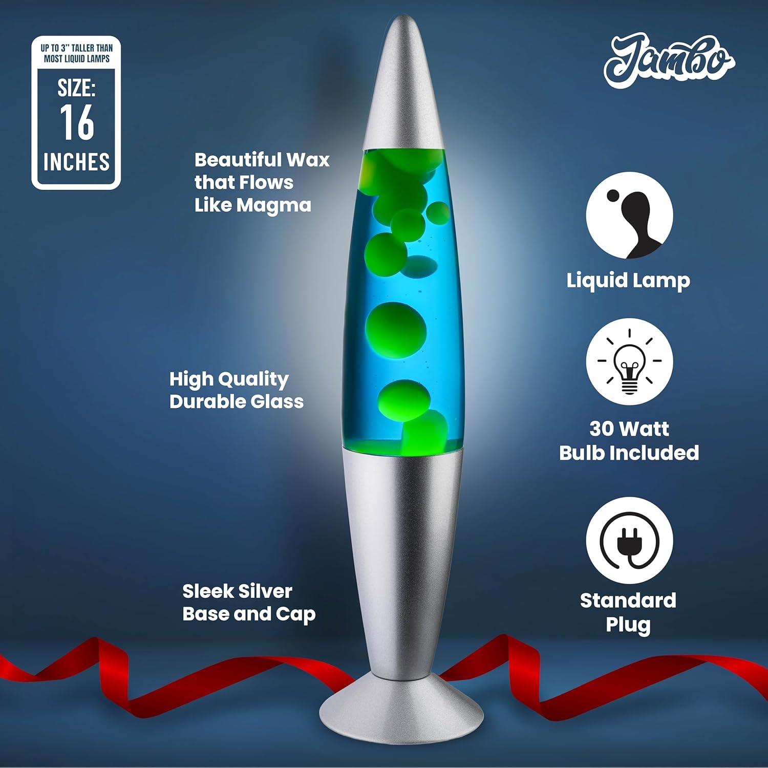 Lámpara Líquida Jambo 16" Azul con Cera Amarilla y Verde