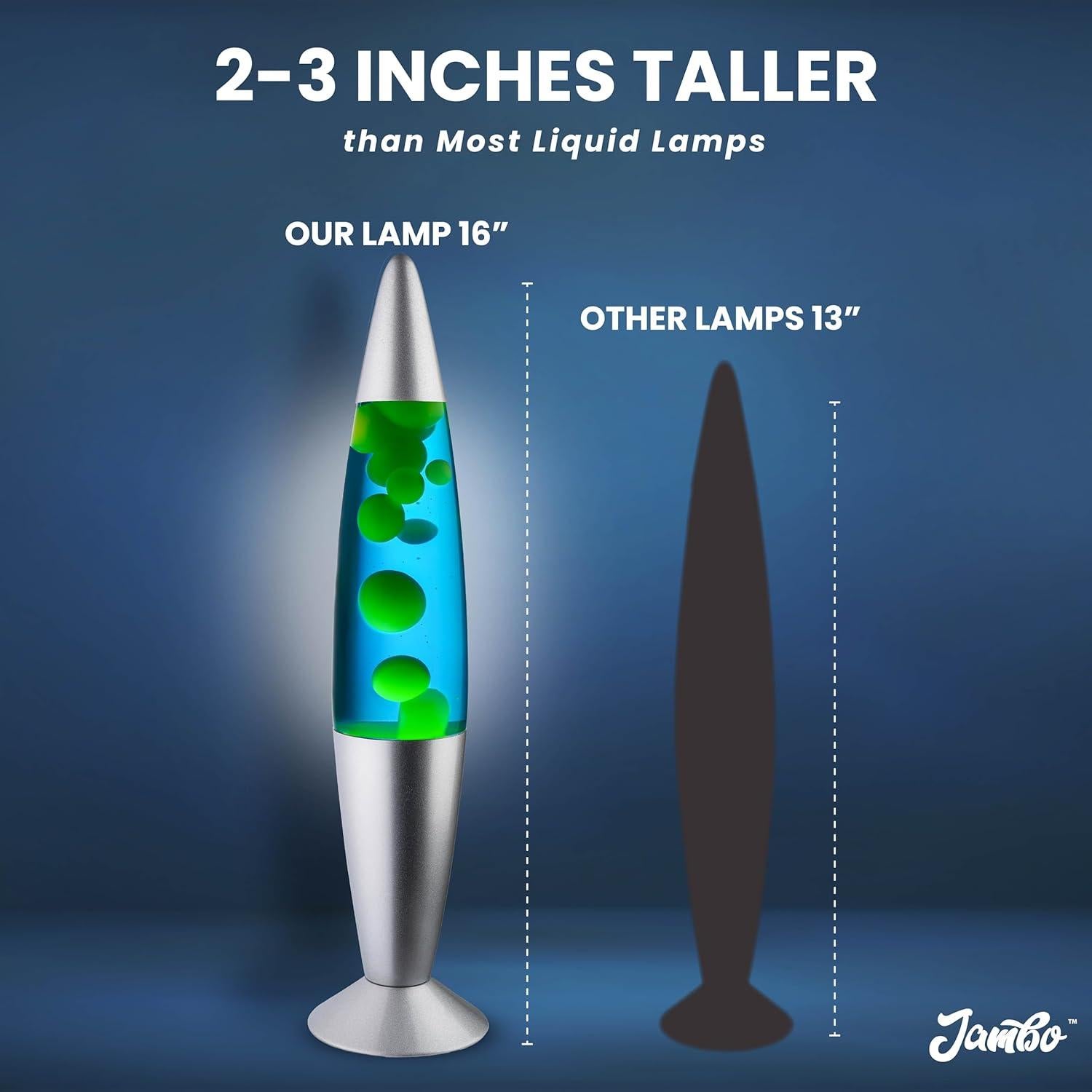 Lámpara Líquida Jambo 16" Azul con Cera Amarilla y Verde