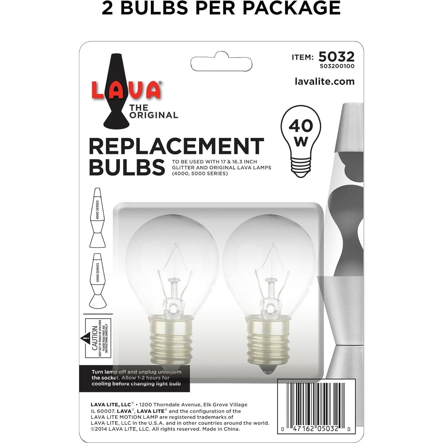 Bombilla de Reemplazo Lava 5032-6 40W Transparente 2 Unidades