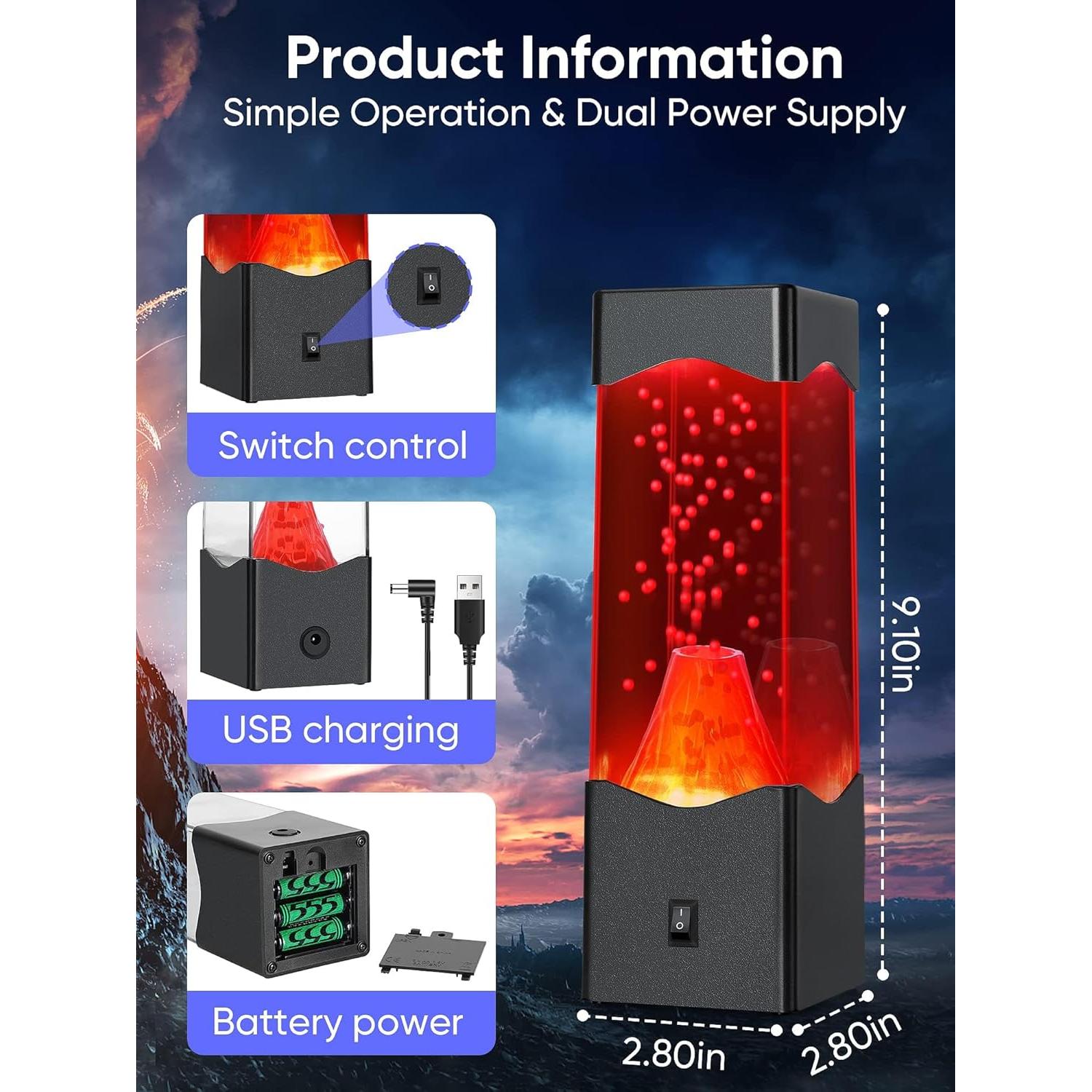 Lámpara Volcán LED SENCU, Luz Nocturna 20cm, Decorativa