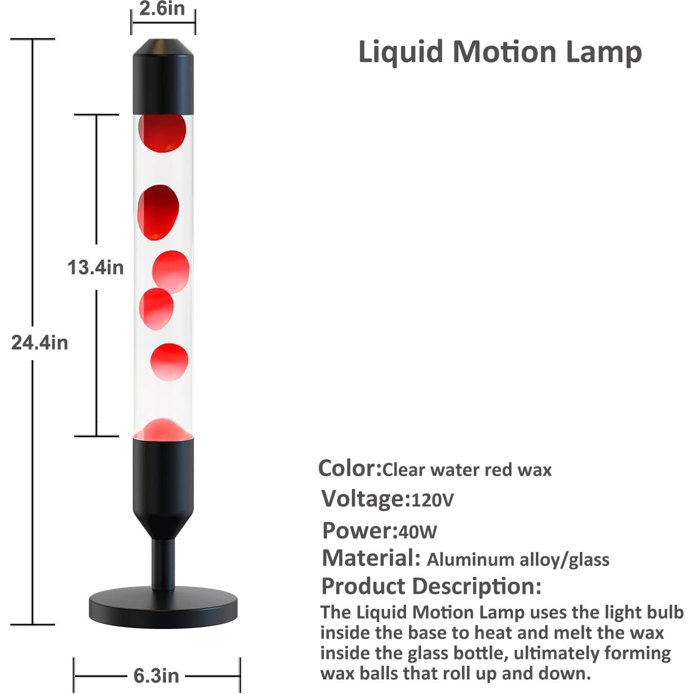 Lámpara de Movimiento Líquido Kyzfy 62 cm Cera Roja Agua Blanca