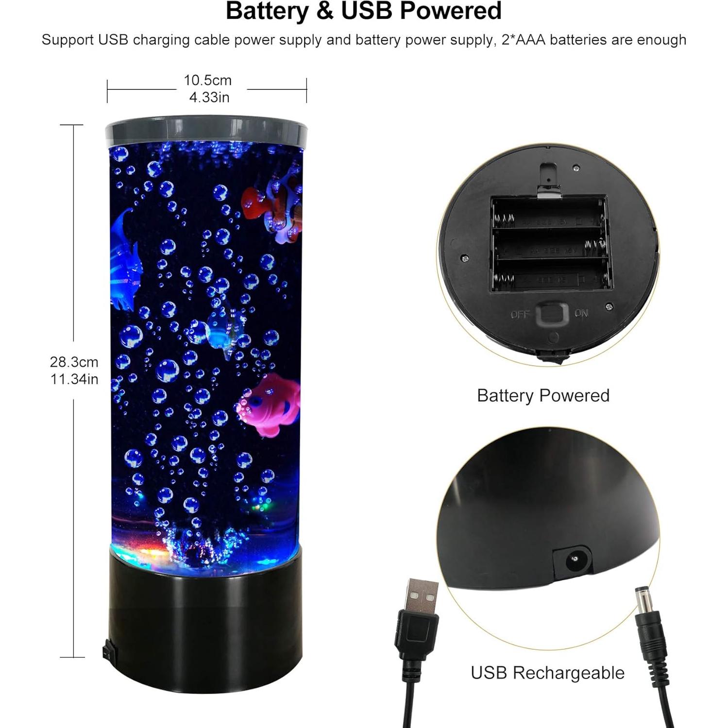 Lámpara de Lava LED Vaticas con Peces y Burbujas 28cm