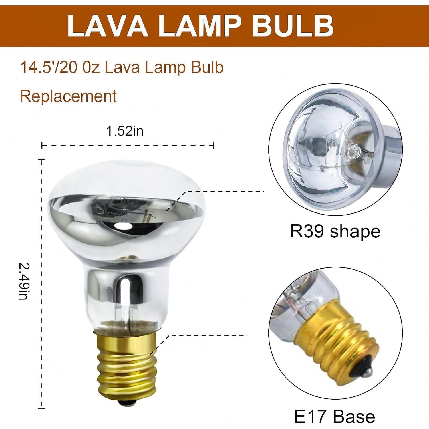 Bombilla de Lámpara de Lava R39 30W E17 2 Pack Blanca Cálida