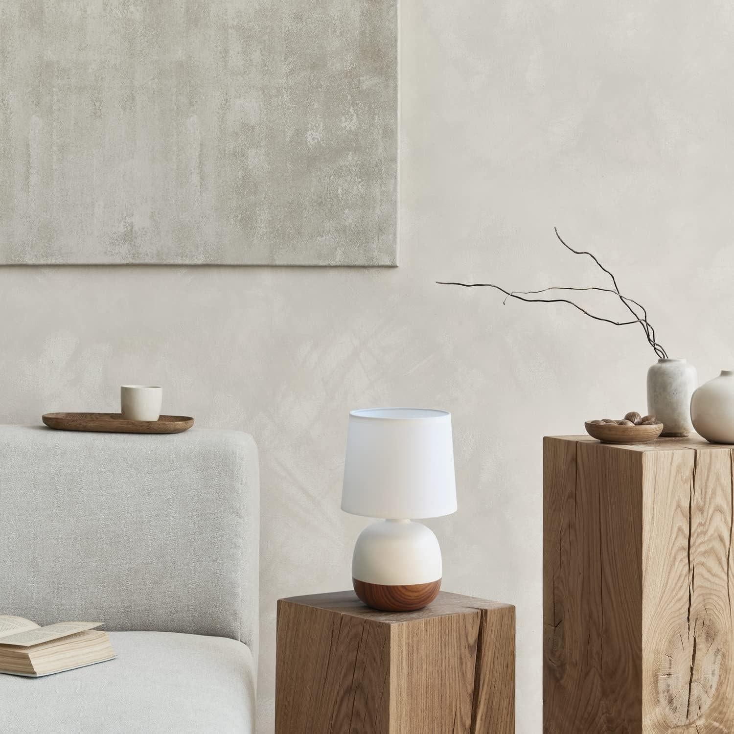 Lámpara de Mesa Diseños Simples LT2078-DWW Madera Oscura/Blanco