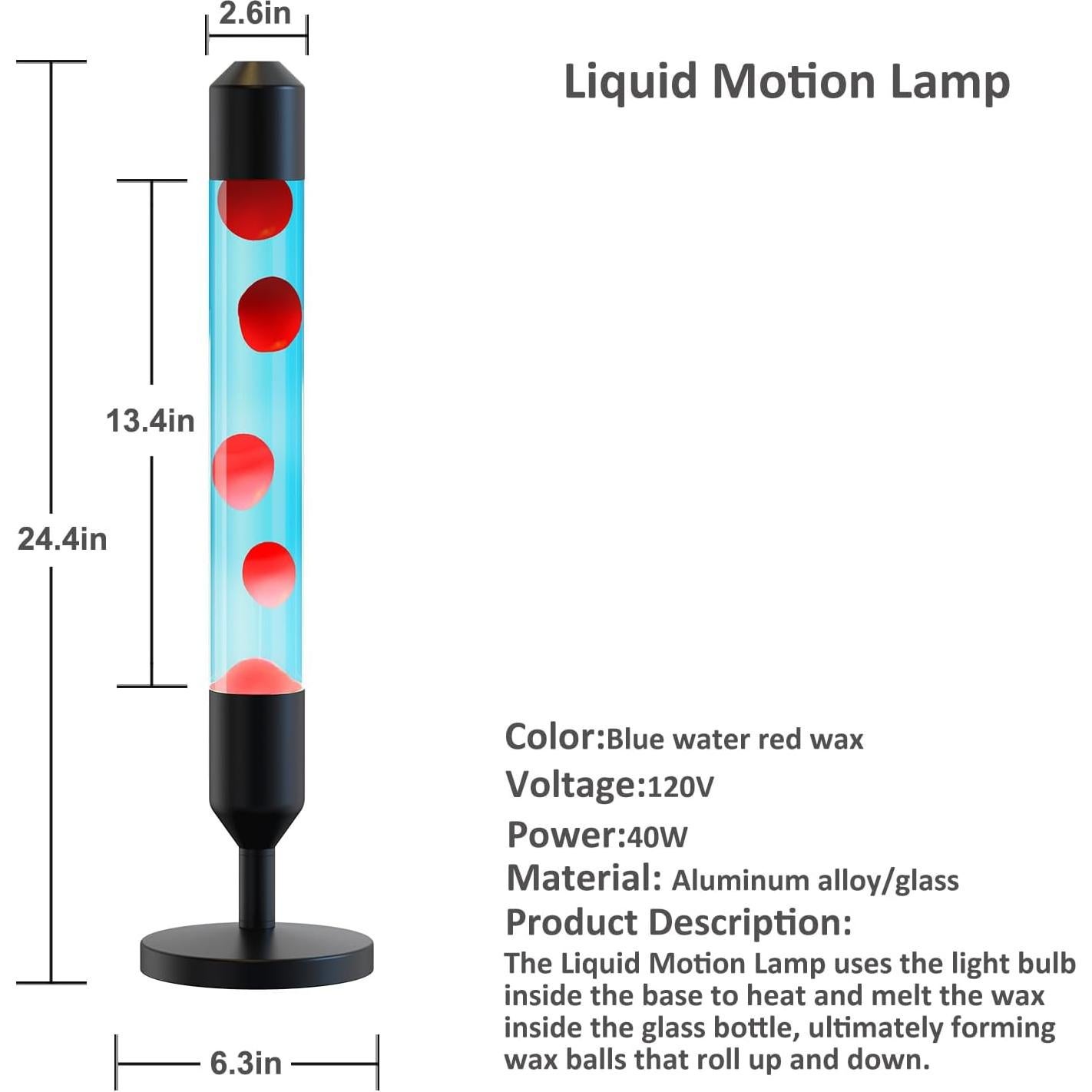 Lámpara de Movimiento Líquido Kyzfy 61.9 cm Cera Roja Agua Azul/Negro