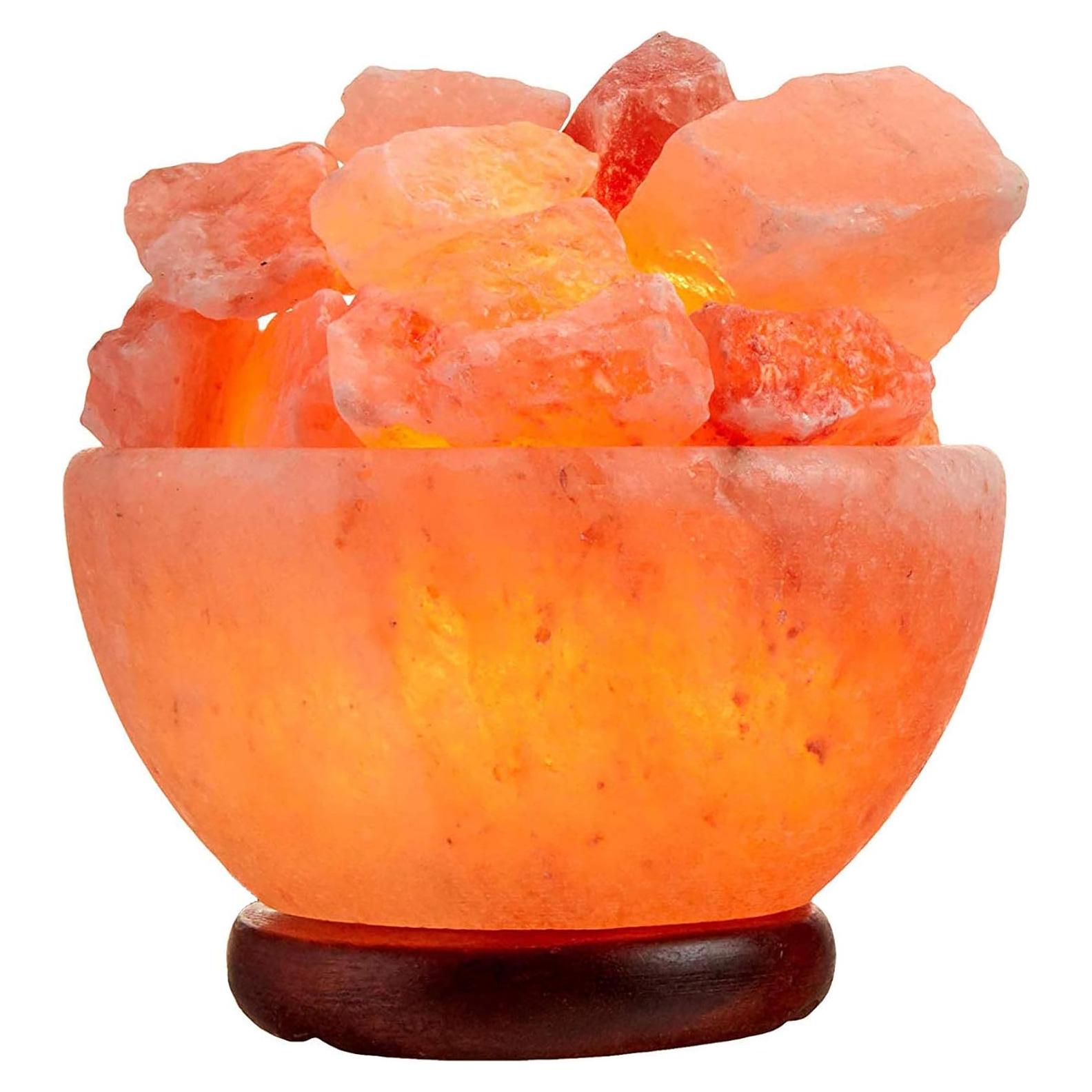 Lámpara de Sal del Himalaya Spantik en Tazón con Cristales