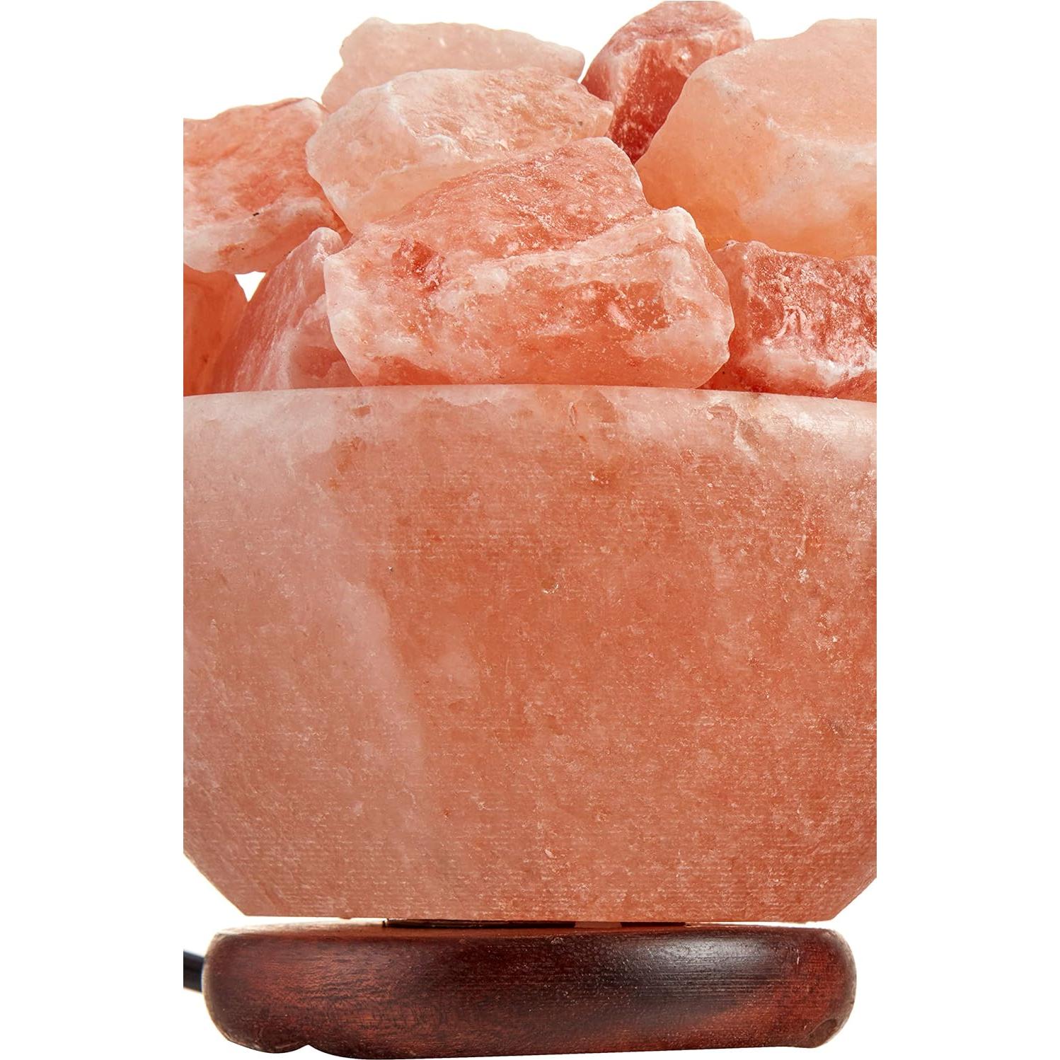 Lámpara de Sal del Himalaya Spantik en Tazón con Cristales