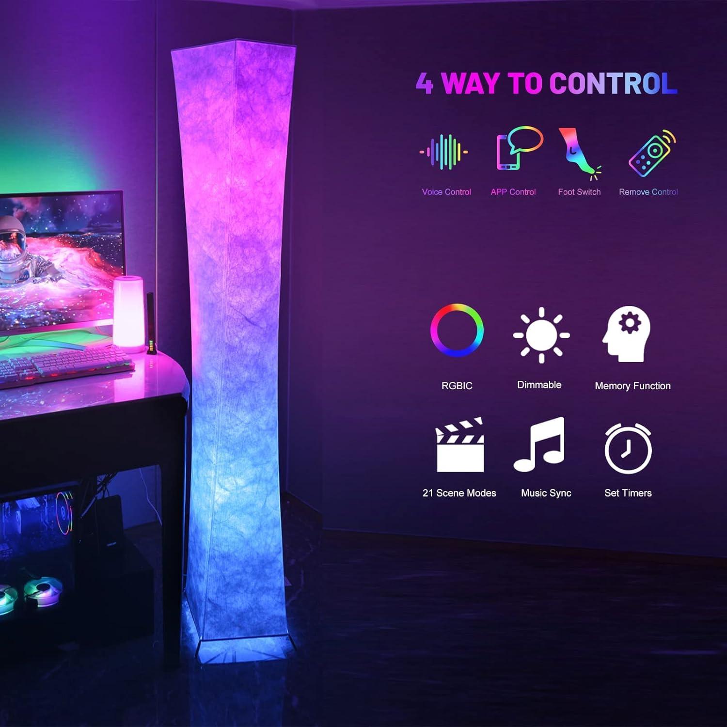 Lámpara de Pie LED RGB LEONC 61" Control Remoto y App