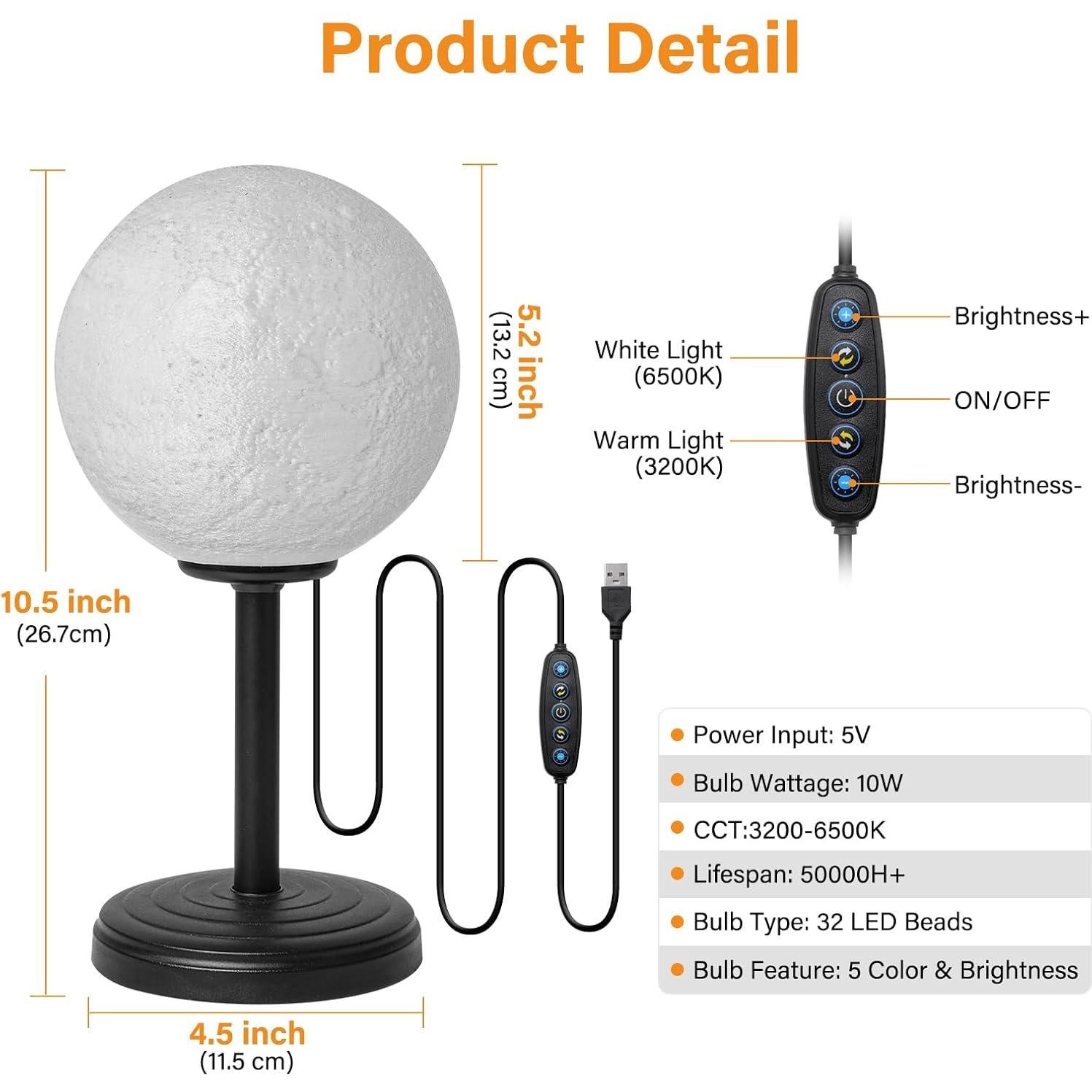 Lámpara de Luna 3D LED JIMIMORO Regulable 25 Modos 16 cm