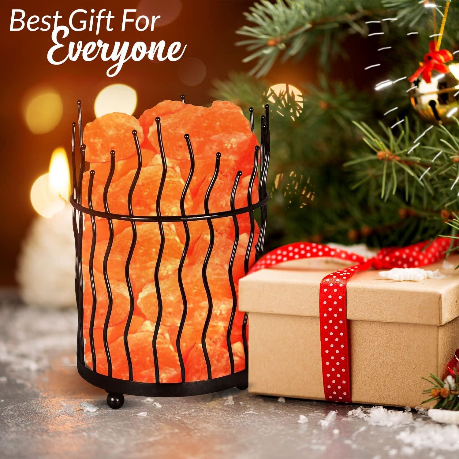 Lámpara de Sal Himalaya 20.32 cm con Cesta Metalica - Brillo Ámbar