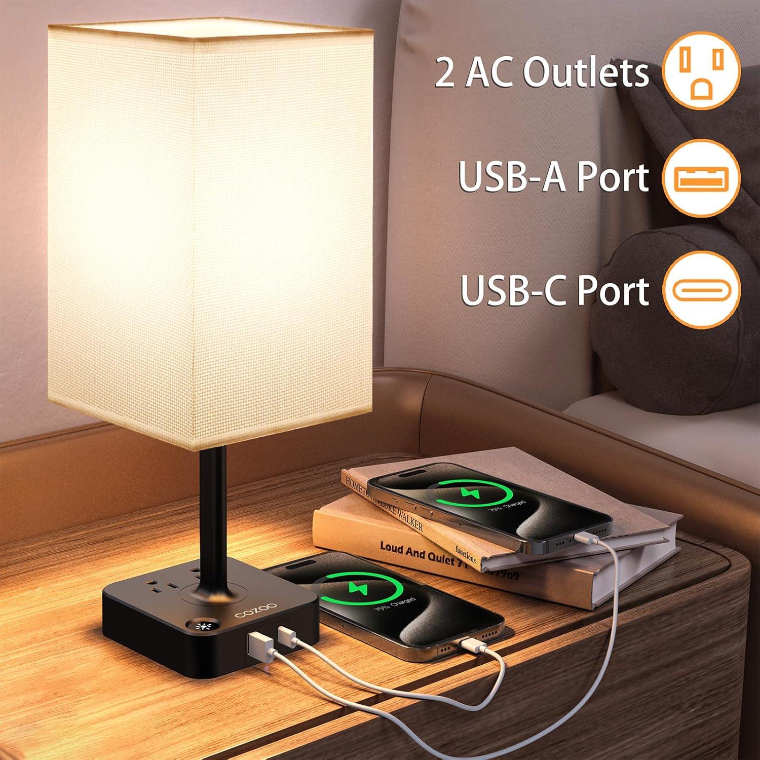 Lámpara de Mesa Regulable COZOO con 2 Puertos USB y Táctil