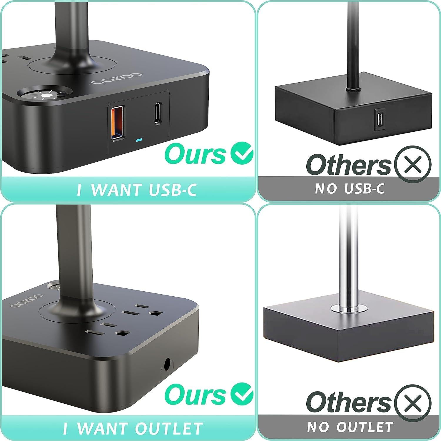 Lámpara de Mesa Regulable COZOO con 2 Puertos USB y Táctil