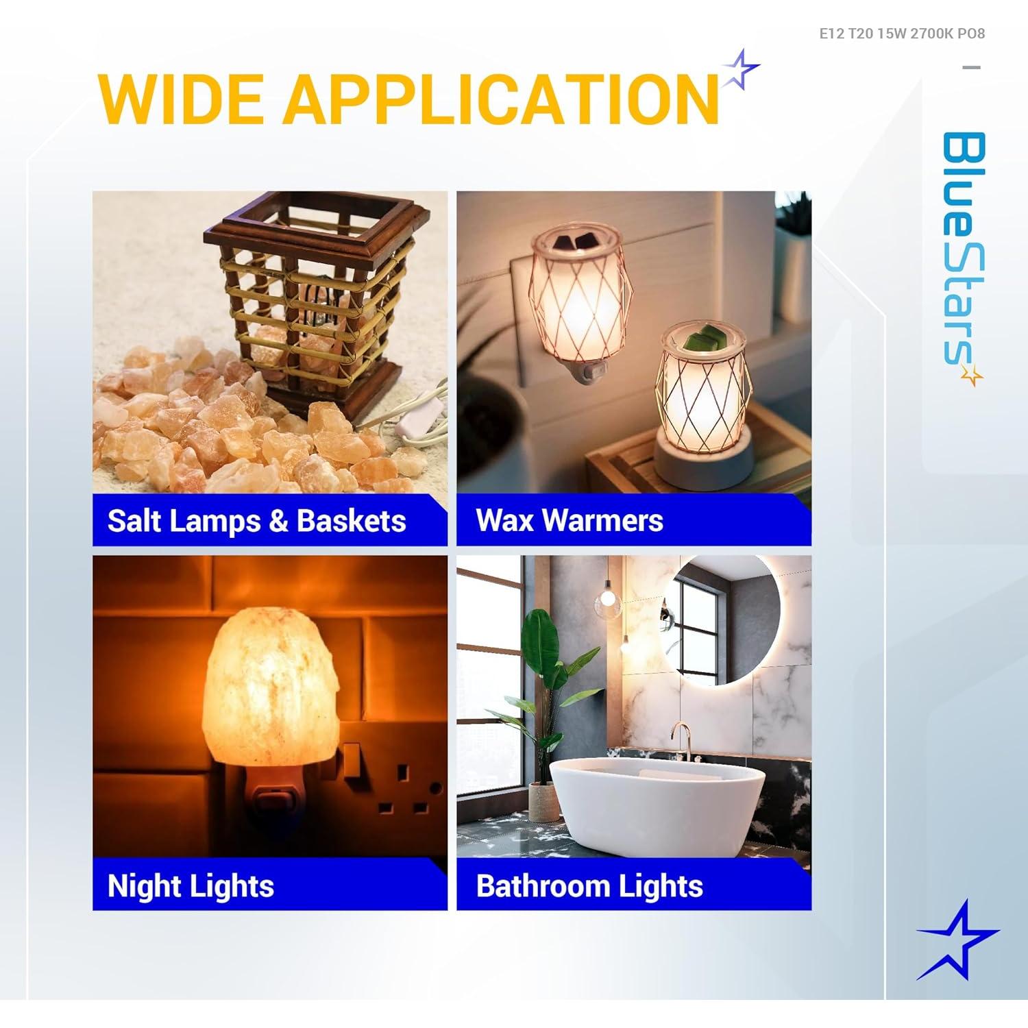 Bombilla E12 T20 15W 2700K BlueStars - Paquete de 8