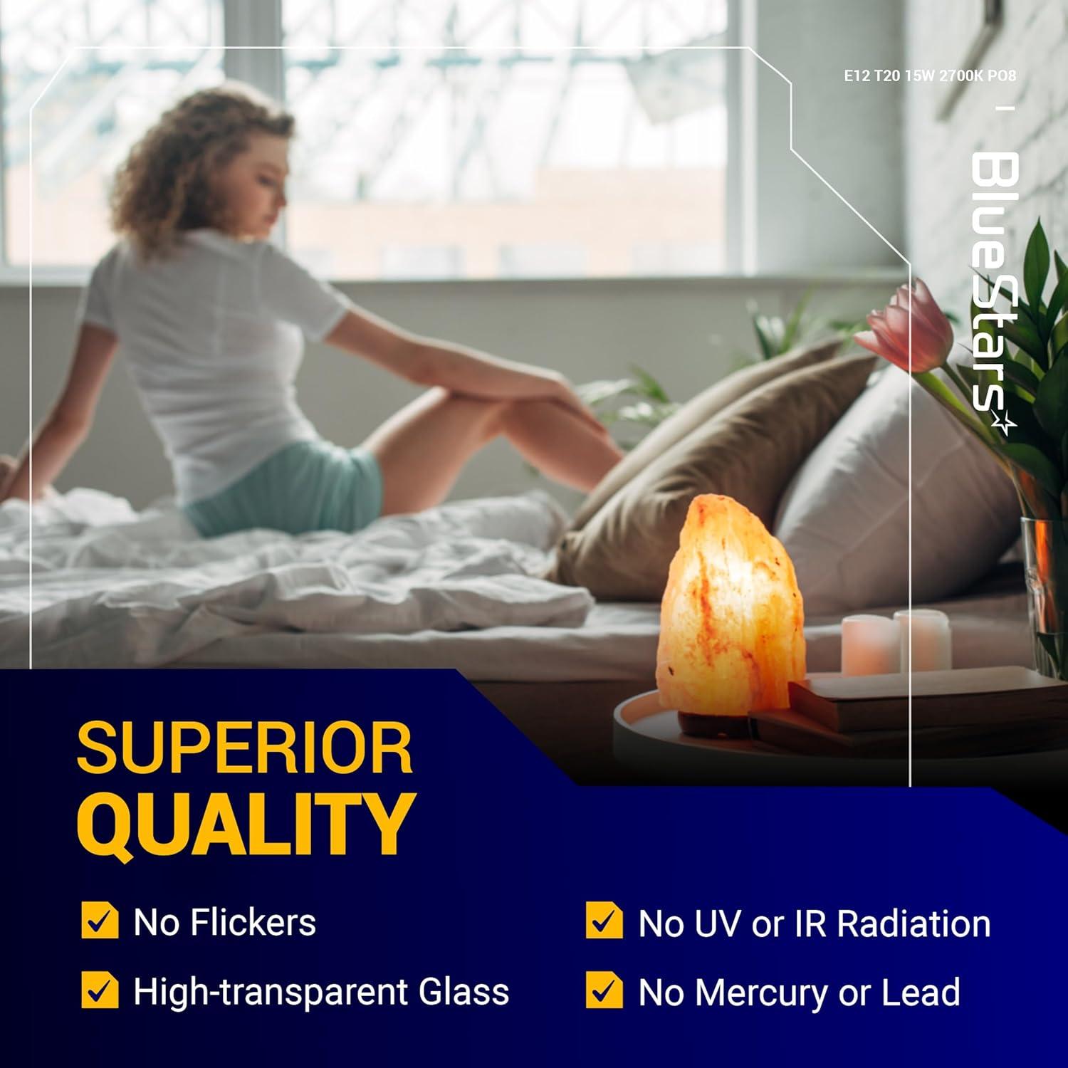 Bombilla E12 T20 15W 2700K BlueStars - Paquete de 8