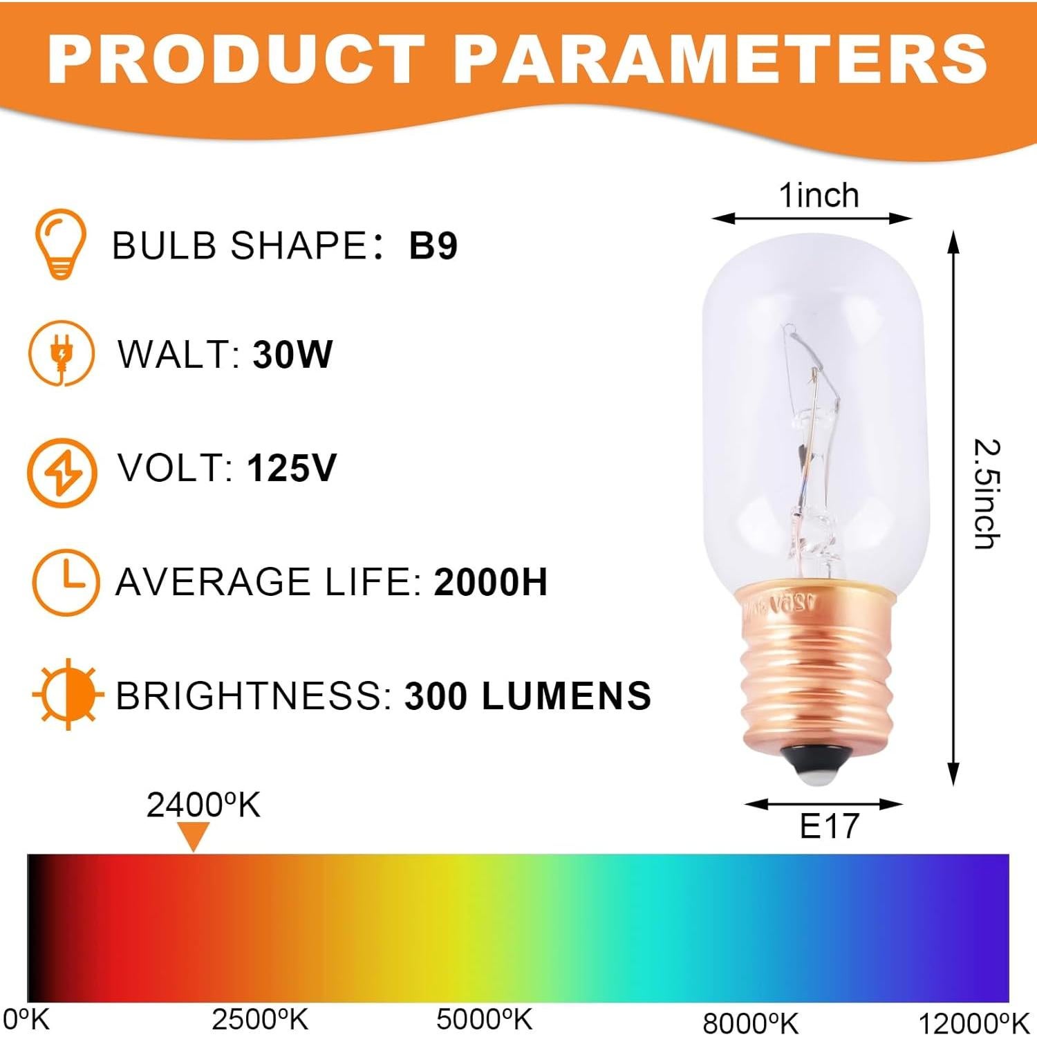 Bombilla Incandescente E17 Wadoy 30W 125V 2-Pack