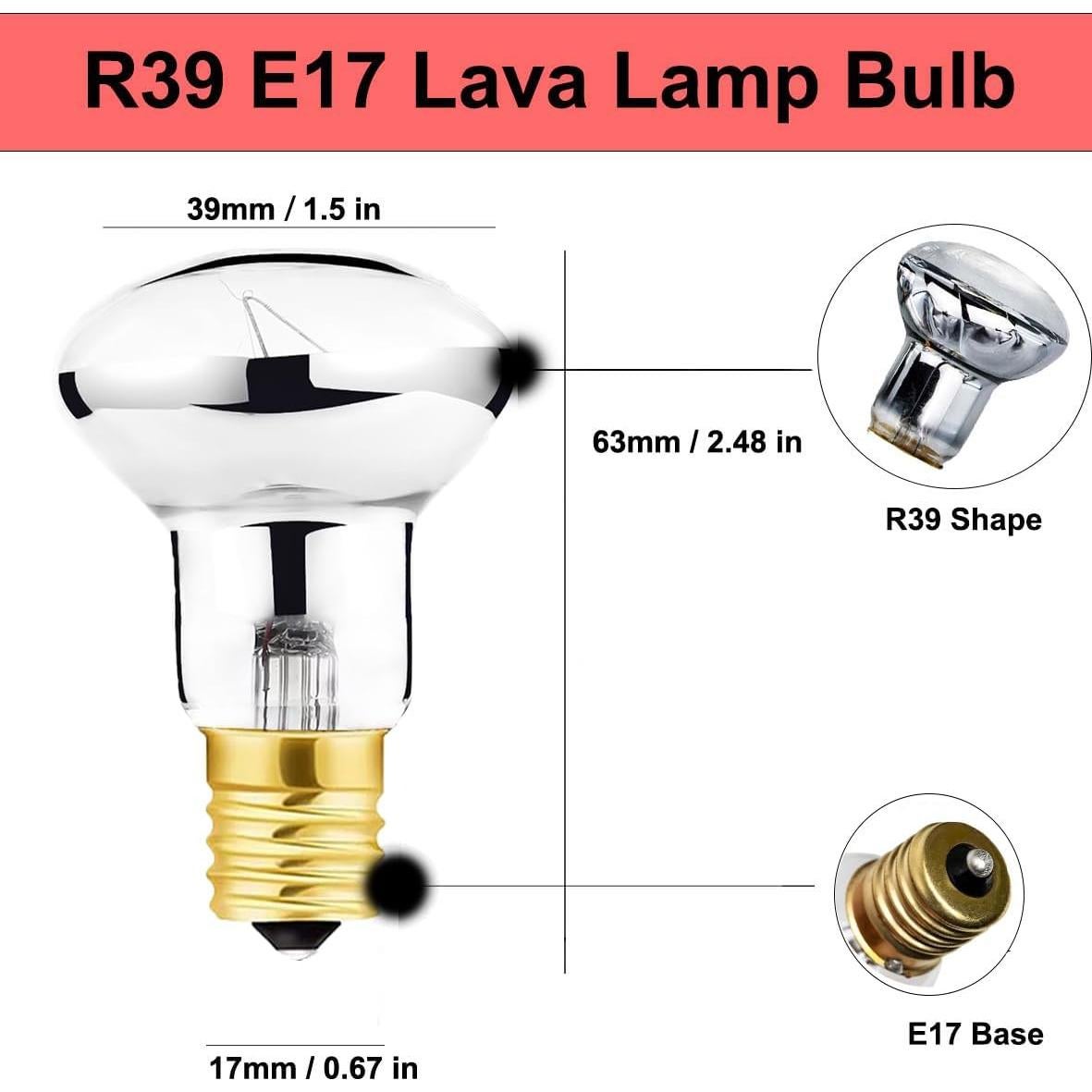 Paquete de 2 Bombillas R39 E17 30W para Lámparas de Lava