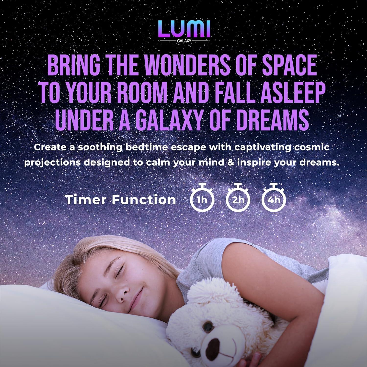 Proyector de Galaxia Lumi con 12 Discos HD y Rotación 360°